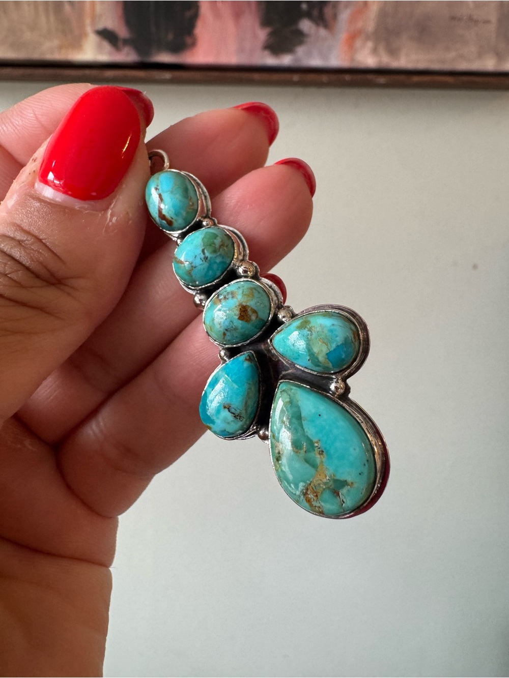 GENUINE KINGMAN TURQUOISE 6STONE LONG PENDANT